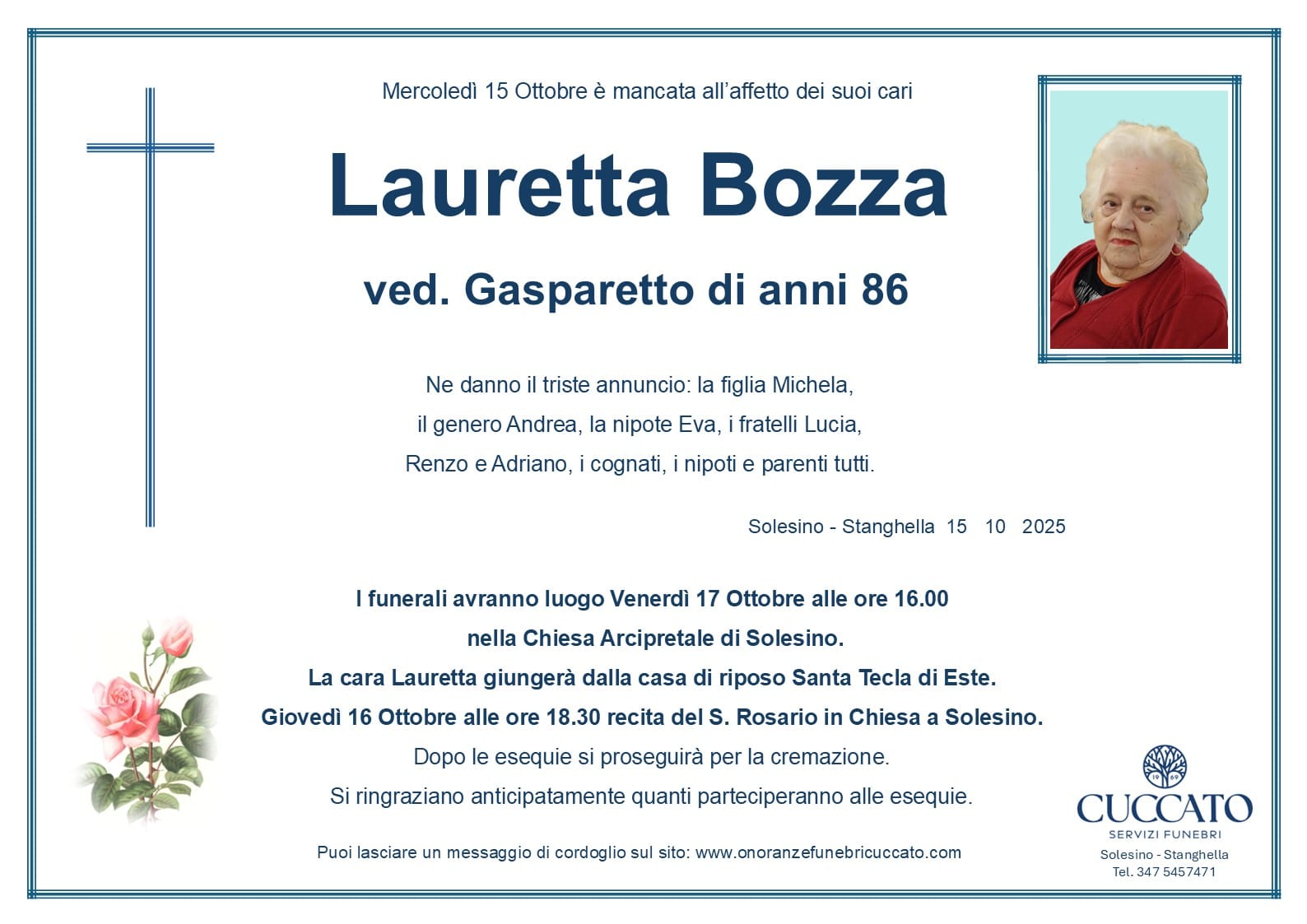 Lauretta Bozza ved. Gasparetto 1 Bozza Lauretta epigrafe