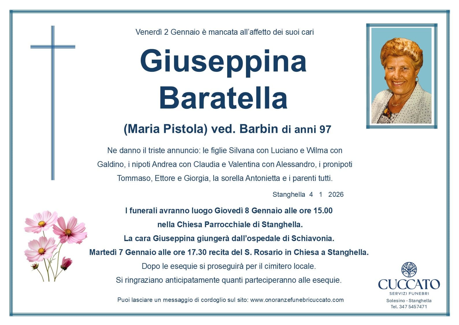Giuseppina Baratella (Maria Pistola) ved. Barbin 1 Baratella Giuseppina epigrafe