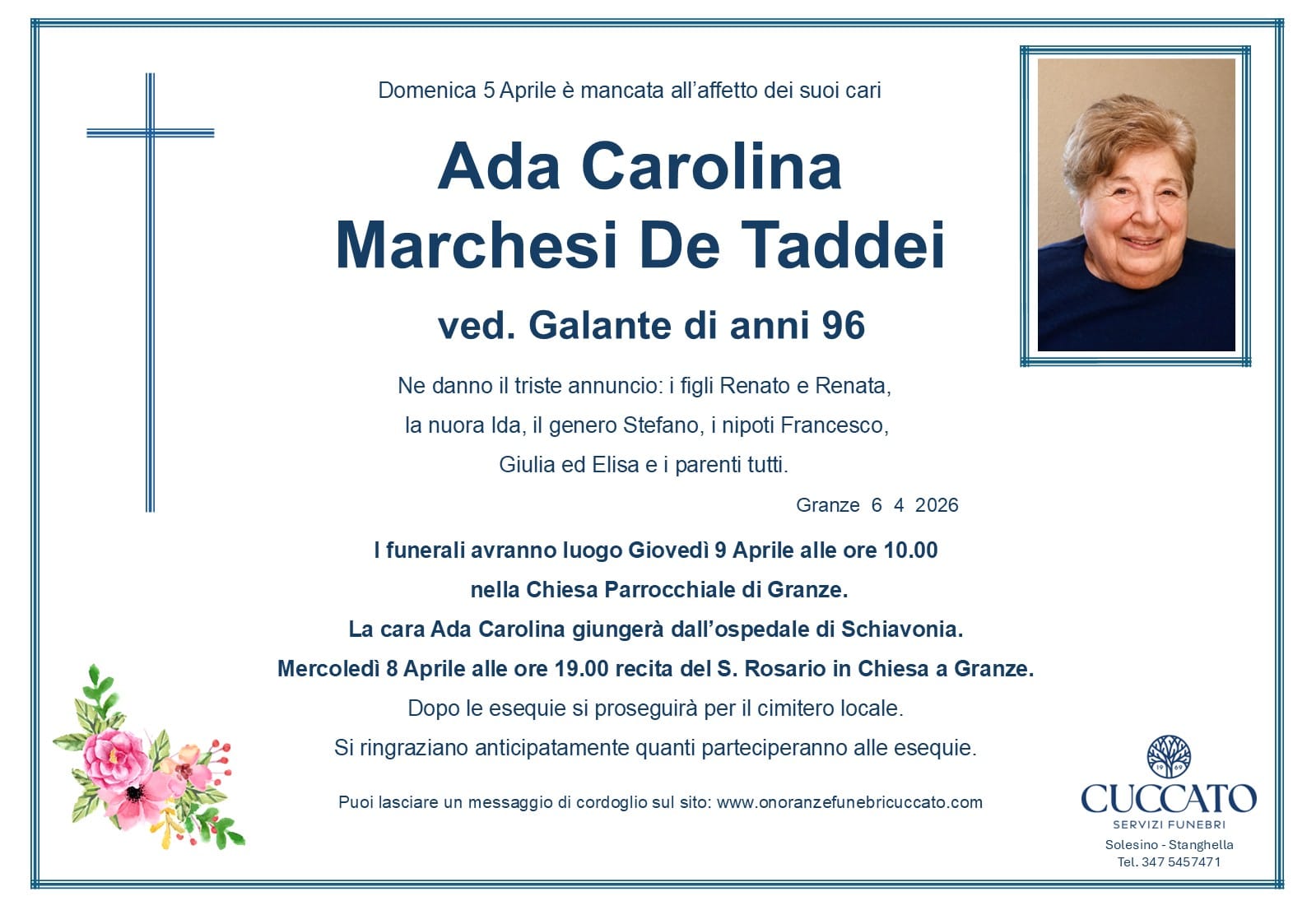 Marchesi De Taddei Ada Carolina epigrafe