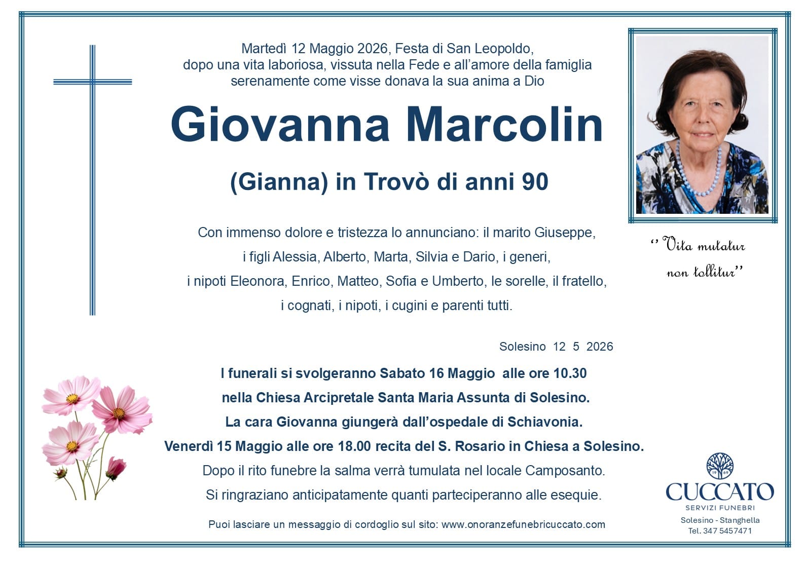 Giovanna Marcolin (Gianna) in Trovò 1 Marcolin Giovanna epigrafe