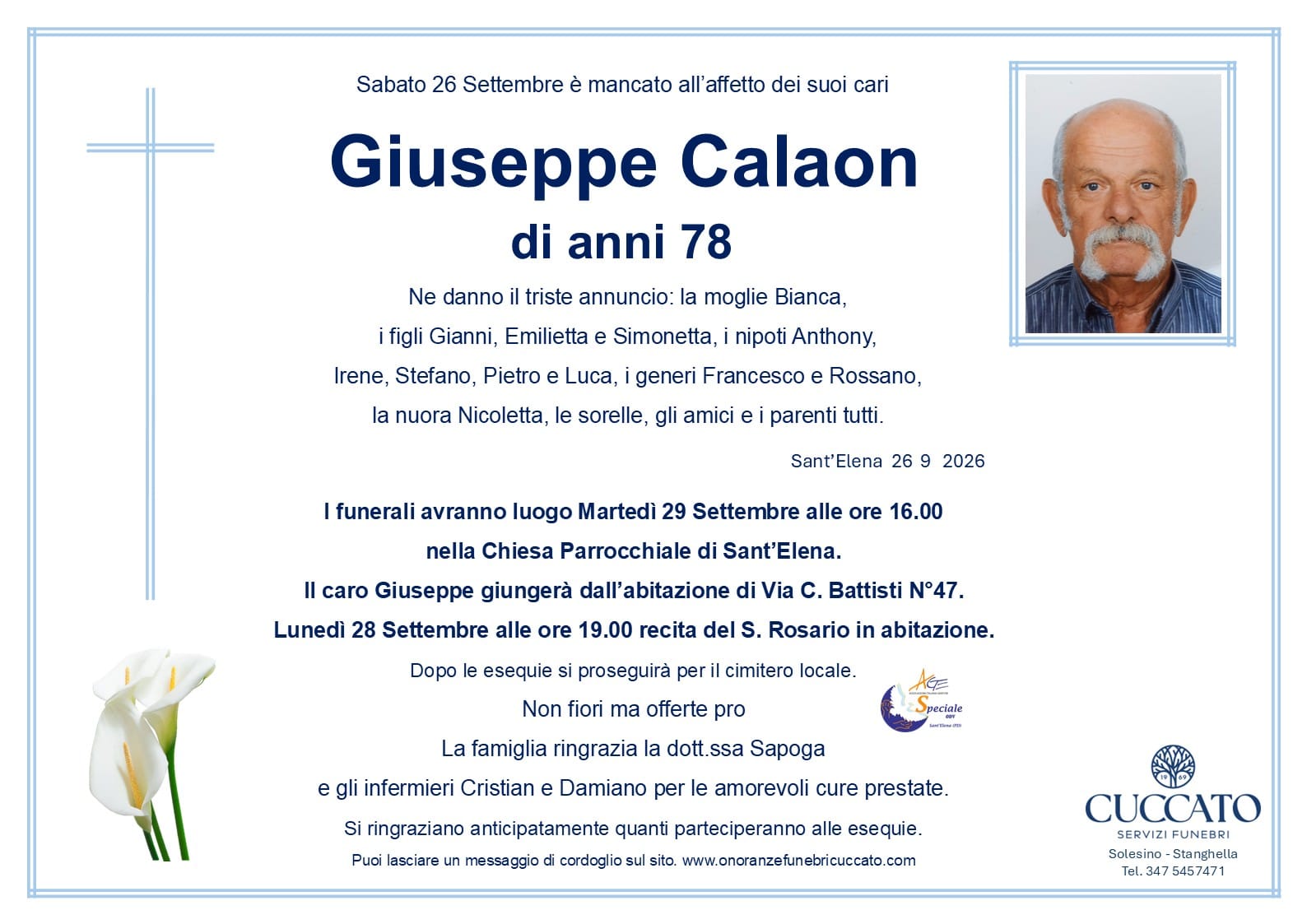 Calaon Giuseppe epigrafi