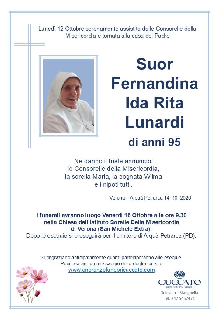 Suor Fernandina Ida Lunardi epigrafe